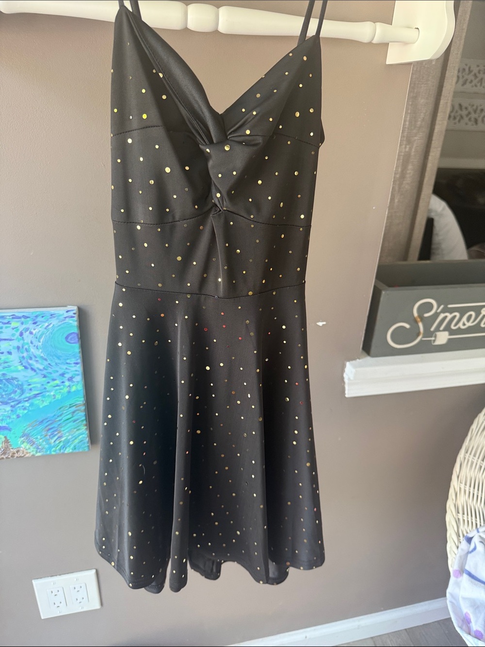 LUCY IN THE SKY Black Gold Dot Spaghetti-Strap Kids Dress